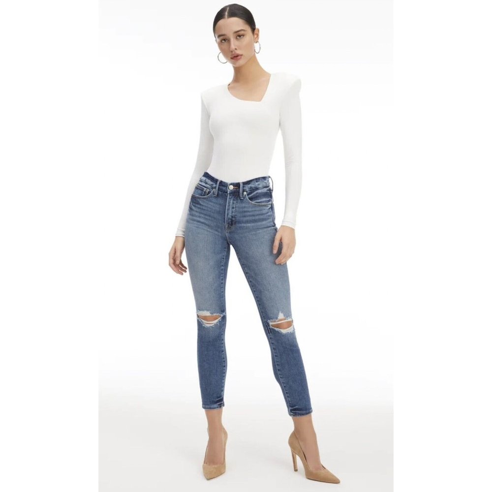 NWT Good American Womens Stovepipe High Rise Destroyed Skinny Jeans Sz 15/31 (C)